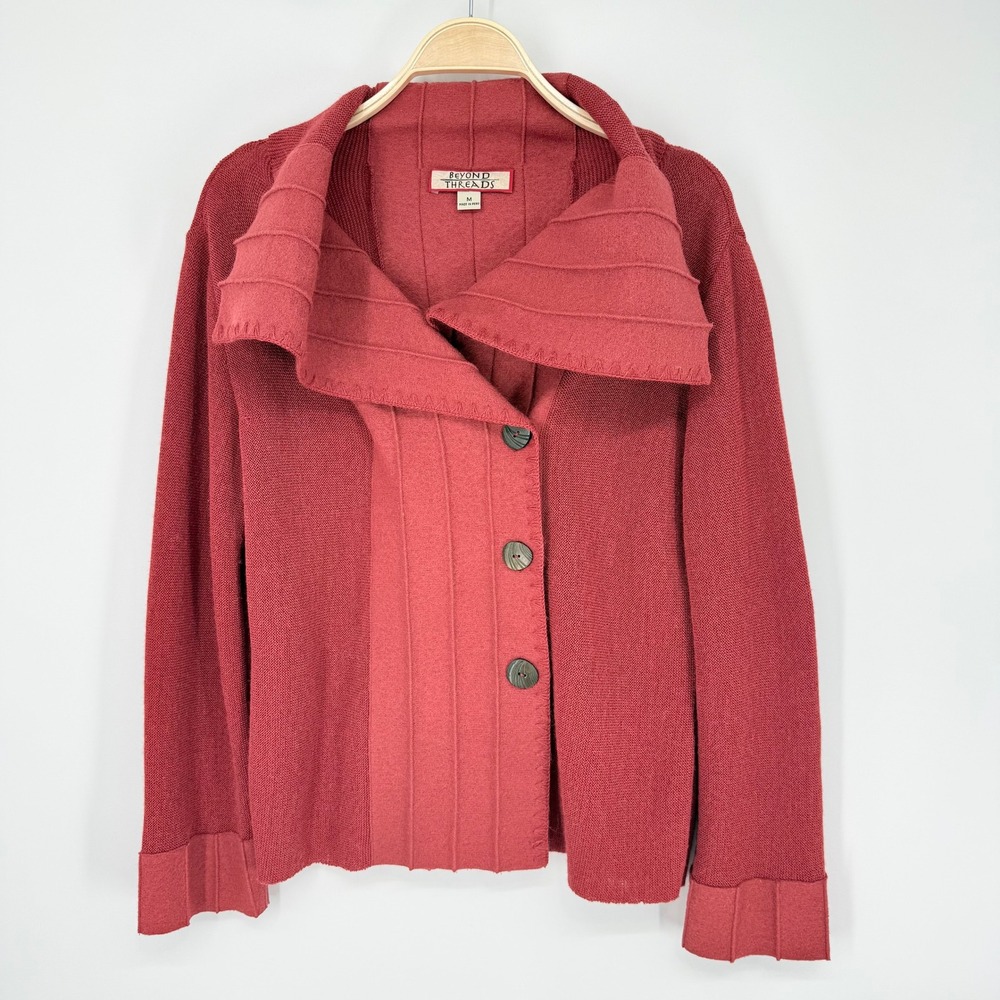 Beyond Threads Cardigan Womens M Red Good Alpaca Wool Asymmetric Button Sweater